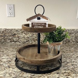 Farmhouse home decor 2 tier tray faux plant